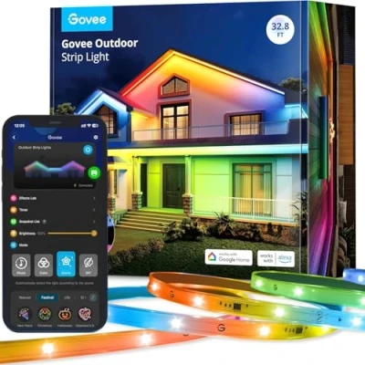 Image of Govee Outdoor LED Strip Lights, 10m RGBIC Lights Work with Alexa, IP65 Waterproof, Music Sync Rope for Roof Eave Balcony Garden