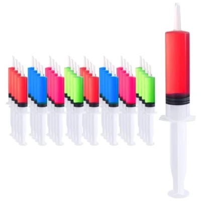 Image of 32 Shot Syringes 60ml Halloween Party Reusable Single Glasses for Jello Wine Gin Vodka Alcohol Jelly Cocktails 27cm / 10&quot; Perfect Christmas Birthday Food Safe DIY