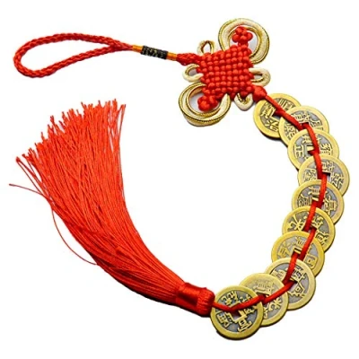 Image of fatteryu Chinese Knot Feng Shui Wealth 3/6/8/9/10 Coins For Home Car Hanging Tassel