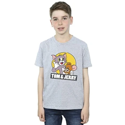 Image of Absolute Cult Tom and Jerry Boys Sketch Logo T Shirt Sport Grey 3 4 Years