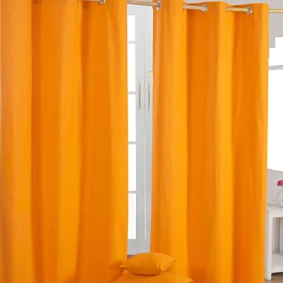 Image of HOMESCAPES Orange Eyelet Curtain Pair 137cm (54&quot;) Wide x 182cm (72&quot;) Drop Plain Heavy Unlined Curtains