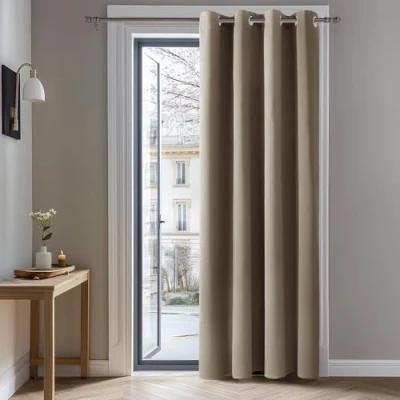 Image of Deconovo Door Curtain Thermal Home Decorative Solid Insulated Blackout Ring Top for Girls Bedroom 52&quot;x 84&quot; Taupe 1 PANEL