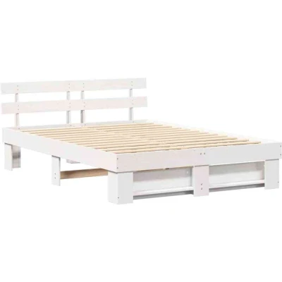 Image of With Headboard White 150 x 200 cm Solid pine wood Vidaxl