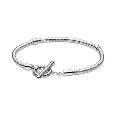 Image of Pandora Icons Snake chain 14k rose gold plated T bar bracelet, 21