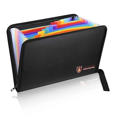 Image of Fireproof Document Bag Fire &amp; Water Resistant File Folder A4 Size 12 Pockets Waterproof Safe Holder, Non Itchy Silicone Coated Portable Filing Pouch for Legal Document(Colorful)