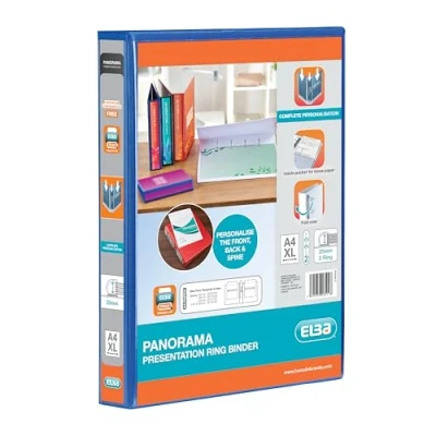 Image of Elba A4 2 D Ring Binder, 25mm capacity, 40mm spine, Presentation Folder with Customisable Cover, Portrait, Blue (Single)