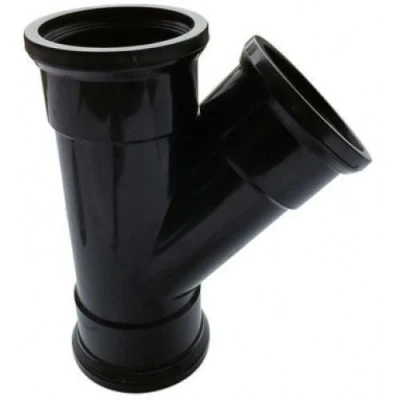 Image of 110MM Push Fit Treble Socket 45 Degree Y Branch Tee Black Soil Pipe and Ring Seal Fittings