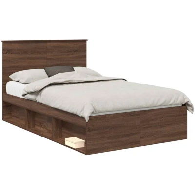 Image of vidaXL Bed Frame with Headboard Brown Oak 120 x 200 cm Solid Pine Wood
