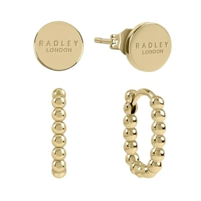 Image of Radley Womens 18ct Gold Plated Disk and Bobble Beaded Post Hoop Twin Pack Earrings
