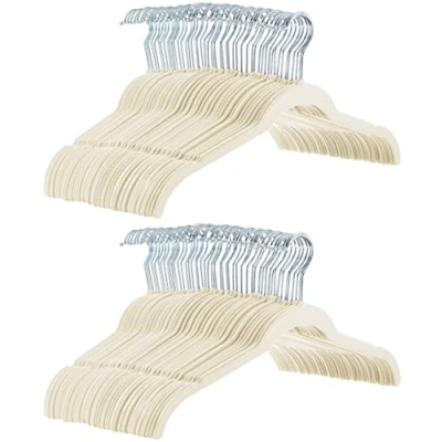 Image of Amazon Basics Velvet Shirt/Dress Hangers, 100 Pack, Ivory