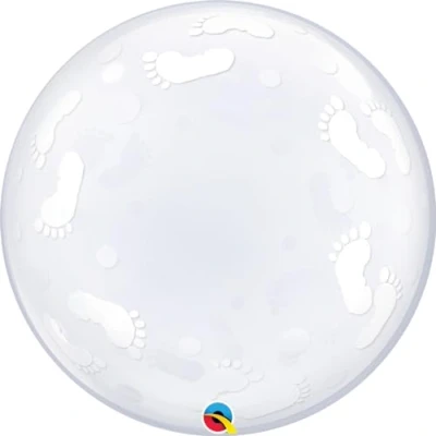 Image of Qualatex 49459 Baby Footprints Deco Bubble Latex Balloon, 24 Inch