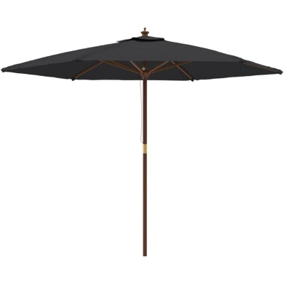 Image of vidaXL Garden Parasol with Wooden Pole Black 299x240 cm