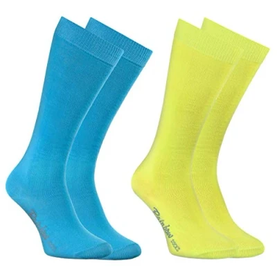 Image of Rainbow Socks Boys Girls Knee High Cotton for Kids 2 Pairs Blue Yellow Size 7 11