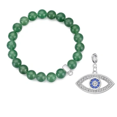Image of Philip Jones Green Aventurine Gemstone Bracelet with Evil Eye Charm Created Zircondia® Crystals