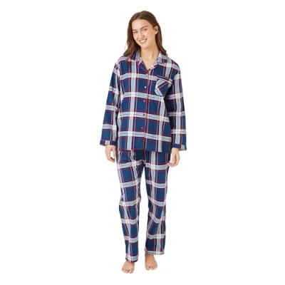 Image of INSIGNIA Ladies Button Up Pure Cotton Flannel Traditional Pyjamas (UK, Numeric, 16, 18, Regular, Navy Tartan)