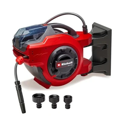 Image of Einhell Wall Mounted Retractable Hose Reel with 30m Battery Powered Automatic Retraction, Swivels 180, Garden &amp; Accessories GE HR 18/30 Li (Supplied Without Battery)