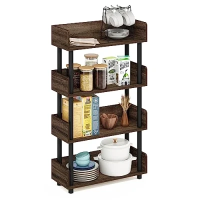 Image of Furinno Turn N Tube 4 Tier Toolless Display Rack, Walnut