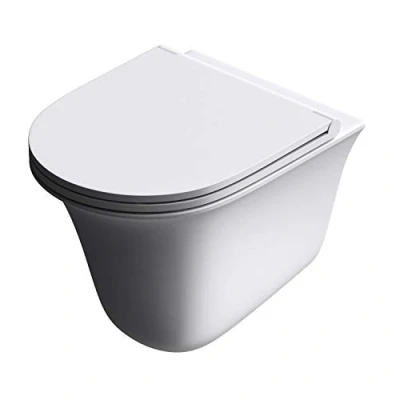 Image of Durovin Bathrooms Ceramic Rimless Wall Hung Toilet D Shape Include WC Pan with Quick Release Soft Close Seat