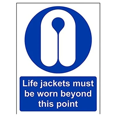 Image of VSafety Life Jackets Must Be Worn Beyond In This Point PPE Sign Portrait 150mm x 200mm 1mm Rigid Plastic
