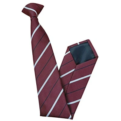 Image of Men&#039;s Burgundy with Black &amp; White Stripes Clip On Tie