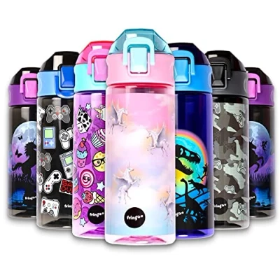 Image of Fringoo 600ml Unicorn Sky Kids Water Bottle BPA Free Black Flip Top Toddler Durability &amp; Fun Design