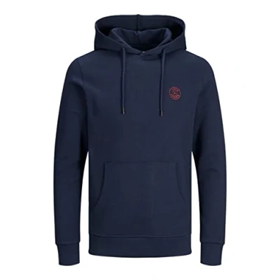 Image of JACK &amp; JONES Herren JJEBASIC Logo Sweat Hood, Navy Blazer/Rio RED, XXXL