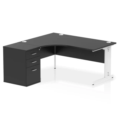 Image of Impulse 1600 LH Crescent Desk Black/White Cable Managed Leg 600 DH Ped