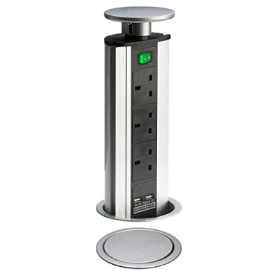 Image of Long Life Lamp Company Pop Up Socket &amp; USB Charger, Includes 3 x UK Plug sockets and 2