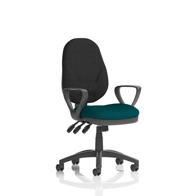 Image of Eclipse Plus XL Lever Task Operator Chair Black Back Bespoke Seat with Loop Arms In Maringa Teal