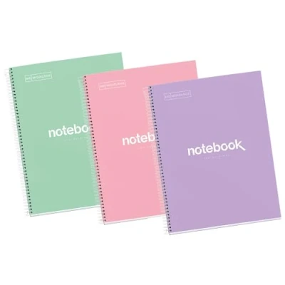 Image of Miquelrius Pack of 3 Emotions A4 Notebooks, 80 Sheets 90 g/m², Dotted Ruled (Dots), 1 Colour Strip, Micro Perforated Spiral, Extra Rigid Cover, 4 Drills, Light Pastel Colours