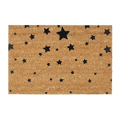Image of Relaxdays Doormat Star Pattern 40 x 60 cm Rectangular Coir Floor Mat with No Slip PVC Underside, Door made of Coconut Fibre Welcome Mat, Grey