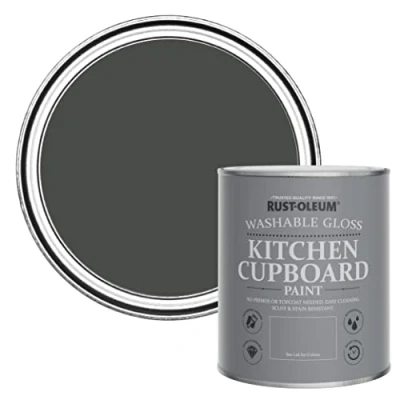 Image of Rust Oleum Green Kitchen Cupboard Paint in Gloss Finish After Dinner 750ml