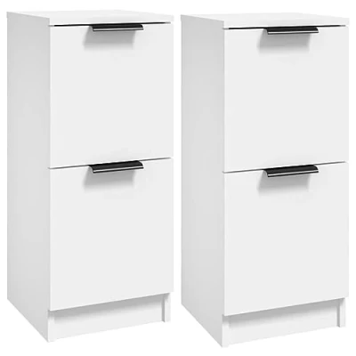 Image of vidaXL Sideboard Cabinet Set of 2 White Engineered Wood Modern Style Sideboards for Living Room/BEDROOM/OFFICE Shelving Unit with Sturdy Top and Adjustable Door Installation