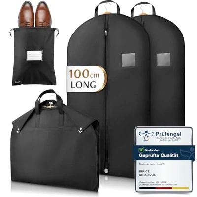 Image of Bruce.® 2x Premium Garment Case Incl. Shoe Bag [100x60cm] Dust Cover for Suits, Jackets, Dresses Clothing Storage Travel Clothes Wardrobe
