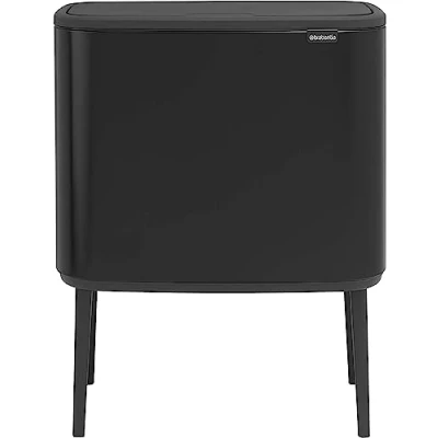 Image of Brabantia Bo Touch Bin 3 x 11 Litre Inner Buckets (Matt Black) Waste/Recycling Kitchen with Removable Compartments + Free Bags