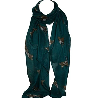 Image of Beautiful Fox Animal Print Large Maxi Scarf Shawl Wrap Stole Sarong (Bottle Green)