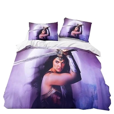 Image of SENTUBILA Wonder Woman Bed Linen Set, 135x200cm+80x80cm, 2 Piece Duvet Cover &amp; Pillowcase, 3D Anime Printing, Microfiber, for Girls Boys Children
