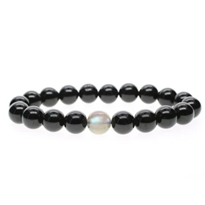 Image of COAI® Natural Labradorite Black Tourmaline Stones Prayer Beads Bracelet 10mm