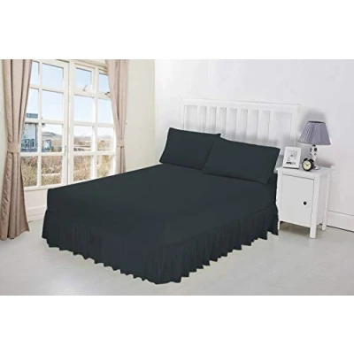 Image of Luxury Percale Frilled Valance Fitted Sheets 14 Colours in Single, Double, King, Super King (Double, Charcoal)