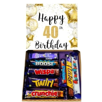 Image of Cadburys Happy 40th Birthday Chocolate Gift Cadbury’sChocolates Sweet Box Great Treat 8 Full Size Bars Chocolates