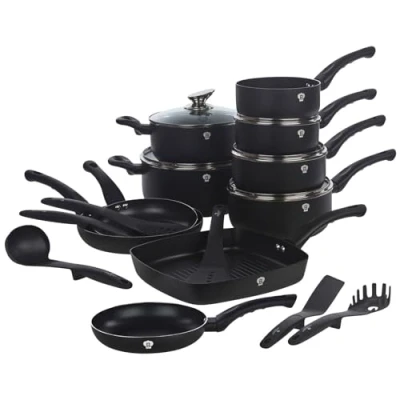 Image of Blaumann 21 Pcs Cookware Pots Grill Pans with Soft Touch Handles &amp; Kitchen Tool Set (Black Matt)