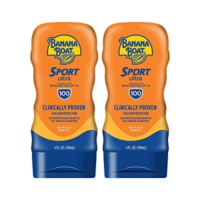 Image of Banana Boat Sunscreen Sport Performance Broad Spectrum Sun Care Lotion SPF 100, 4 Ounce (Pack of 2)