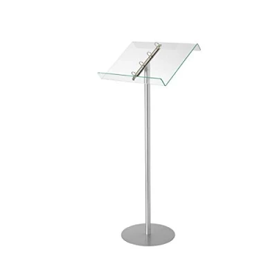 Image of Deflecto Acrylic Music Stand Silver/Clear , Sign Holder, Base for Speech, Stall Display, Book Display Stand, Standing Menu Holders