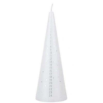 Image of Elegant Advent Candle in Red Ivory Or White, 15cm Cone Shape with Countdown to Christmas Day (White)