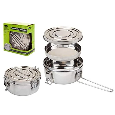 Image of Stainless Steel Pot with Lid and Plate Ideal for Camping