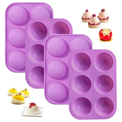 Image of FANFX Semi Sphere Chocolate Moulds 6 Cavity Silicone Molds for Making Bomb Baking Dome Cake Jelly Mousse Desserts (4 Packs Purple)