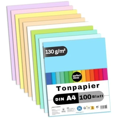 Image of perfect ideaz 100 Sheets Pastel Tinted Drawing Paper, A4 Size (8.27 x 11.69 in), Tone Coloured in 10 Different Solid Colours, 130 g/m², Quality