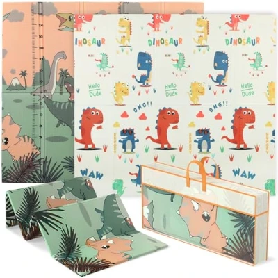 Image of AIYAPLAY Baby Play Mat Double Sided, Foldable &amp; Reversible Activity Playmat, Waterproof Kids Foam Crawling for Outdoor Indoor Playtime Picnics, 196 x 176 1.5cm, Dinosaur Theme
