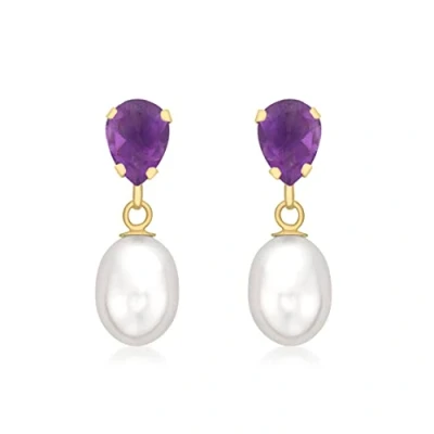 Image of Carissima Gold Women&#039;s 9 ct Yellow Amethyst and Pearl 7 x 20 mm Teardrop Earrings