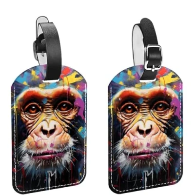Image of Monkey Travel Luggage Tags, 2PCS Baggage Labels, Suitcase ID Handbag Tag Suitcases Tags